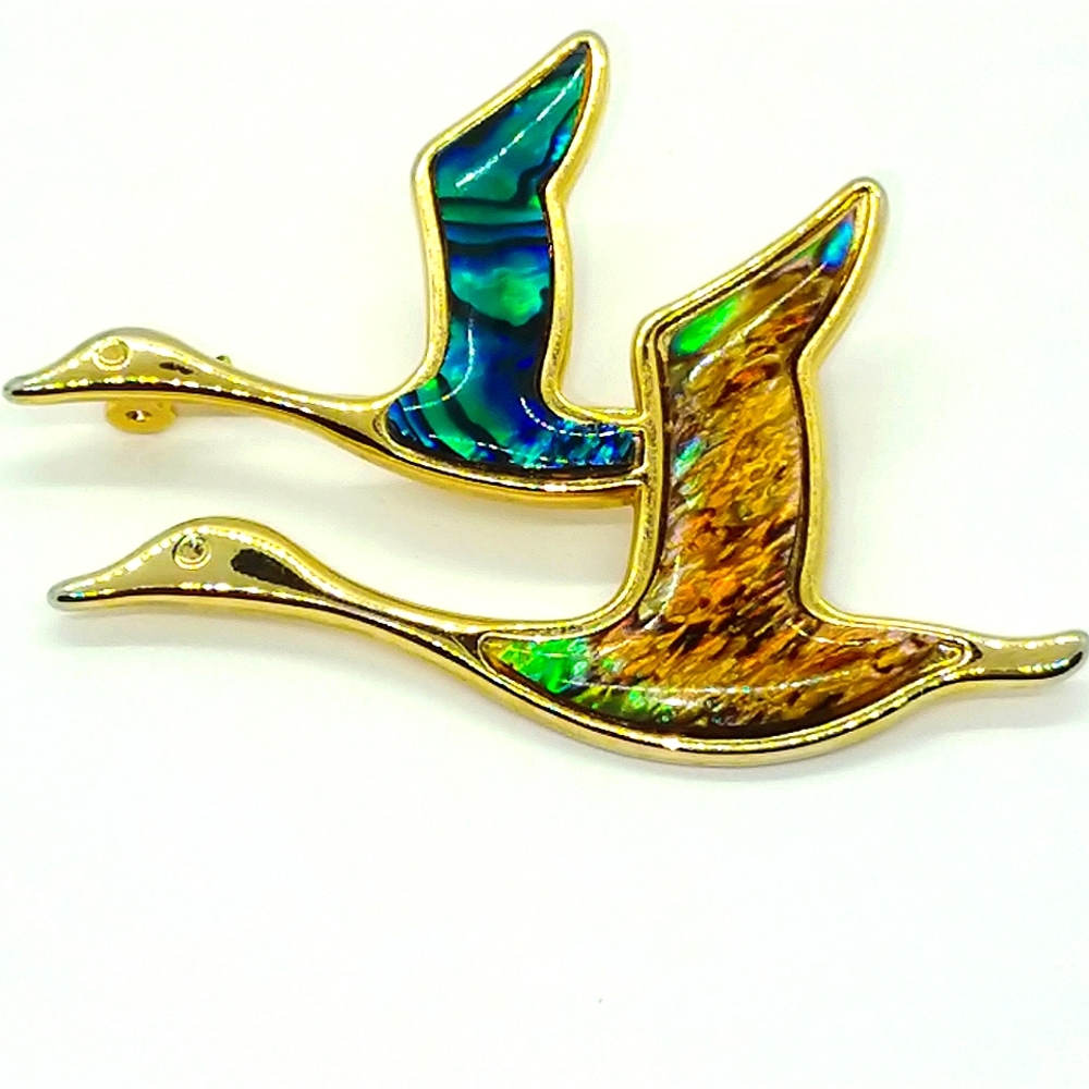 Vintage Duck Brooch with Abalone Shell